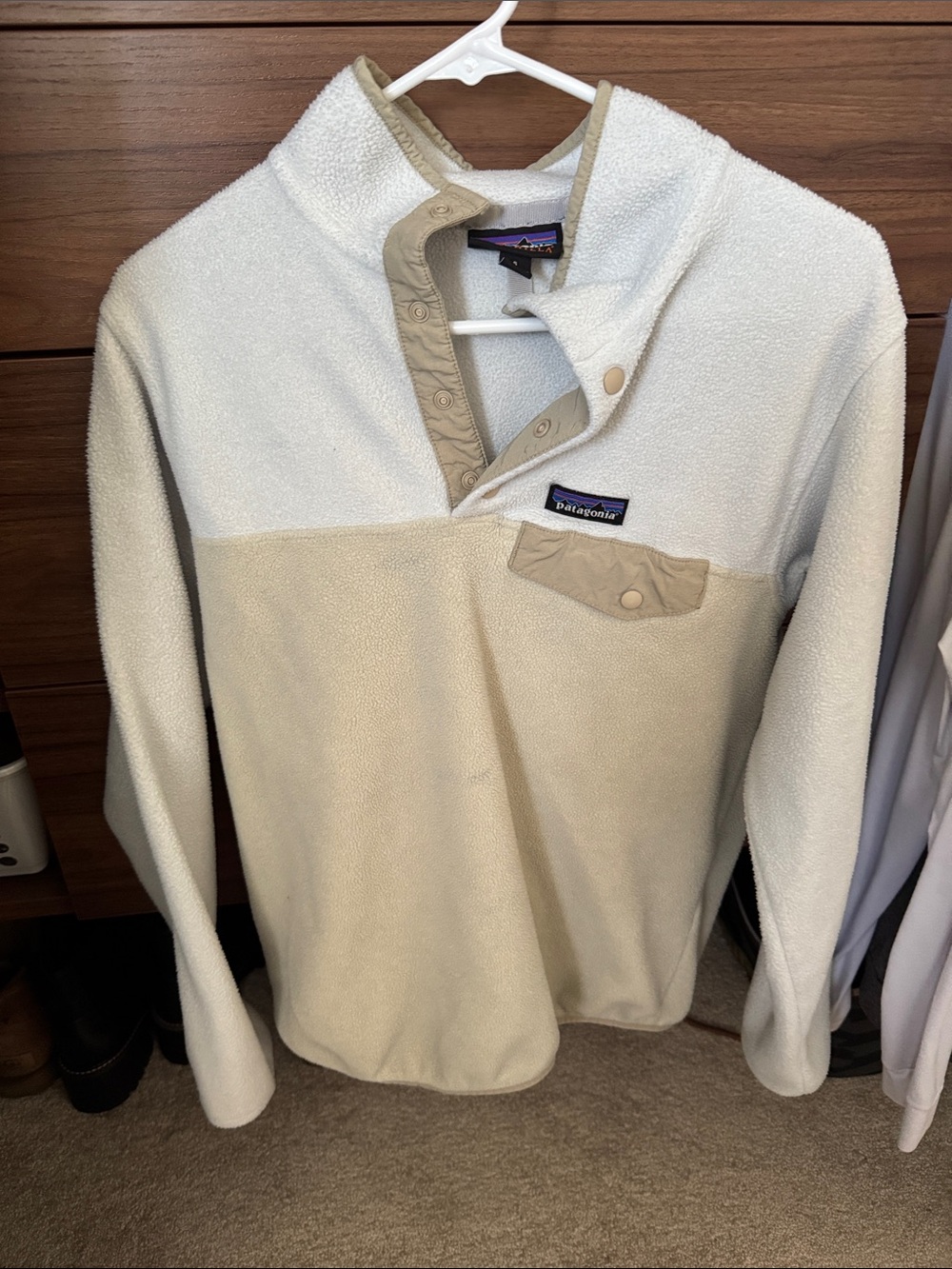 Patagonia Two-Tone Snap Pullover in Cream and Tan